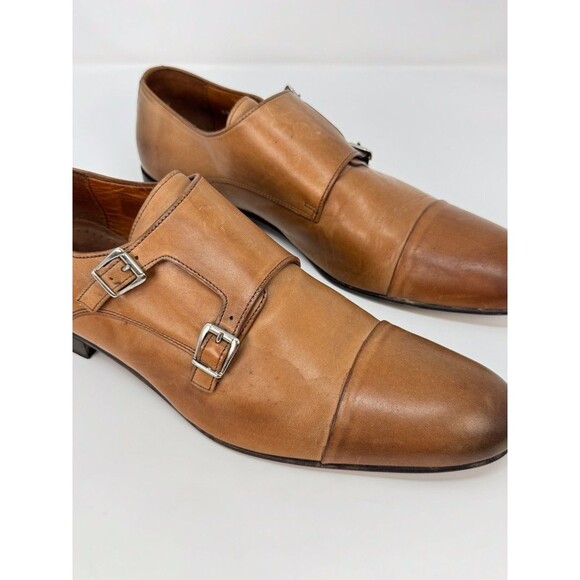 Massimo Matteo Mens Shoes Brown Leather Double Monk Strap Loafer Cap Toe US 12 M - Picture 2 of 12